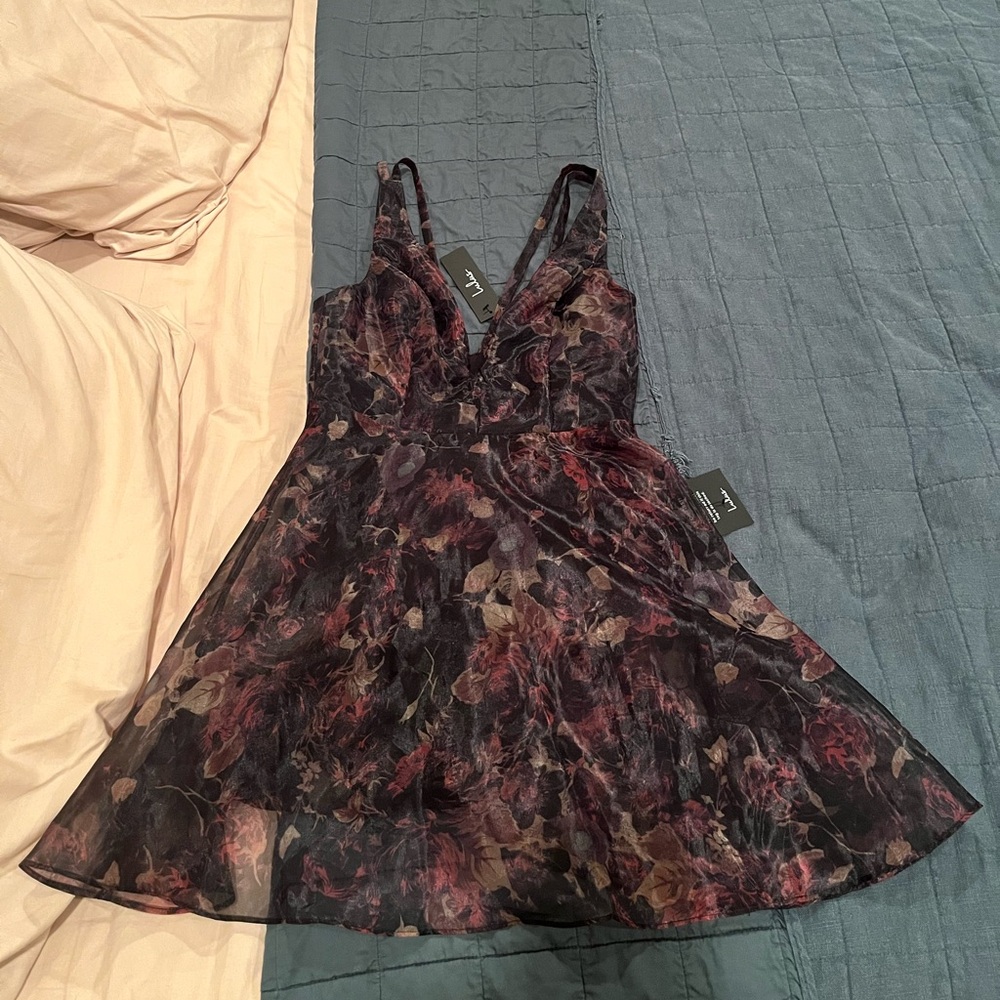 Lulu's Black and Pink Floral Mini Dress